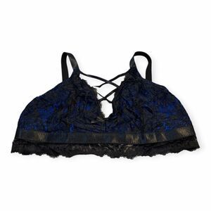 EVELUST Lace Bralette Blue Black Floral Lace Strappy Back Bralette Size XL